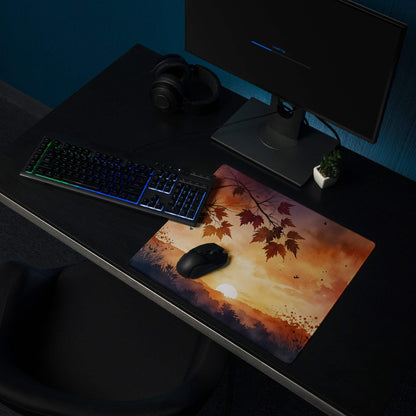Large Autumn Sunset Landscape Gaming Mouse Pad with scenic orange leaves sunset