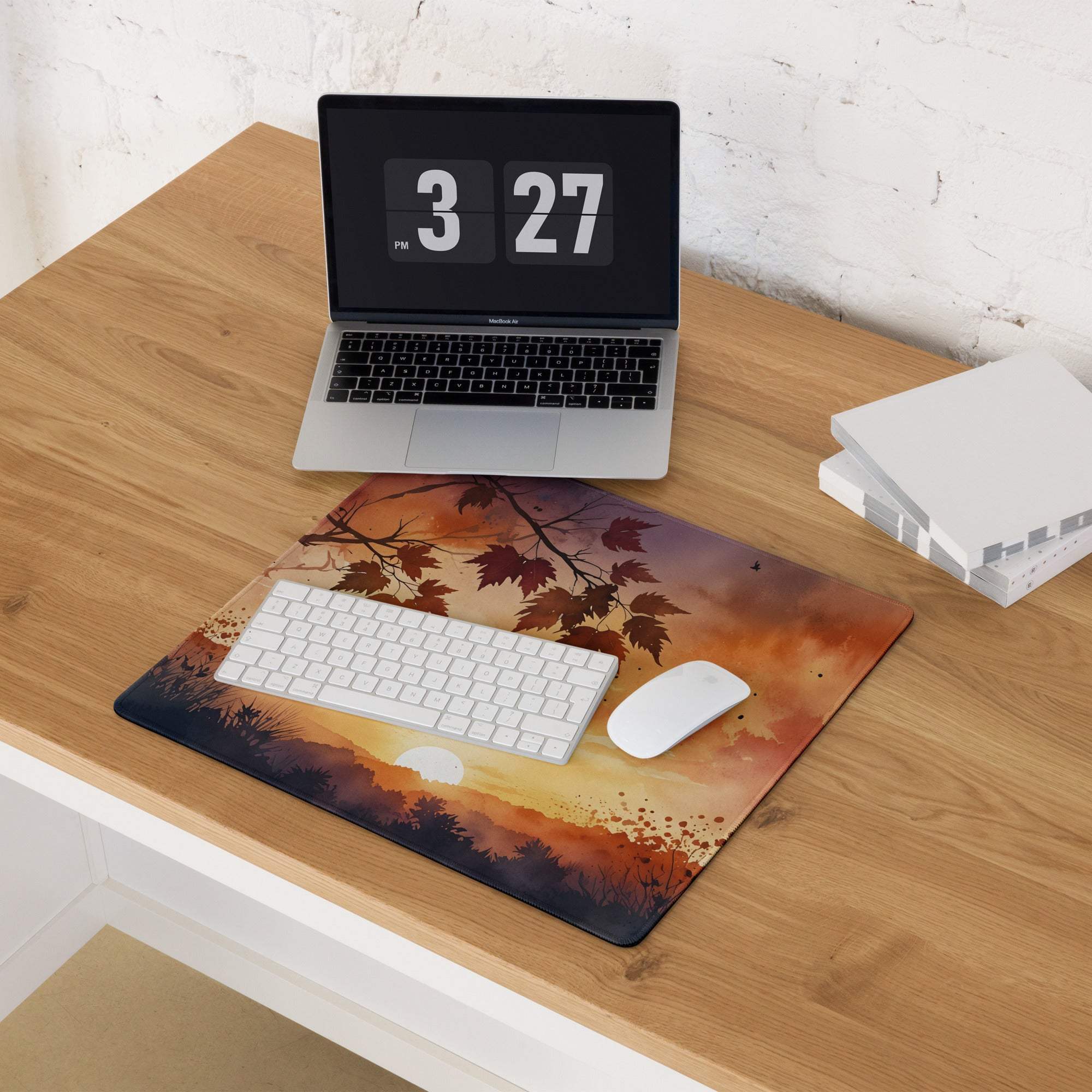 Large Autumn Sunset Landscape Gaming Mouse Pad with vibrant sunset design
