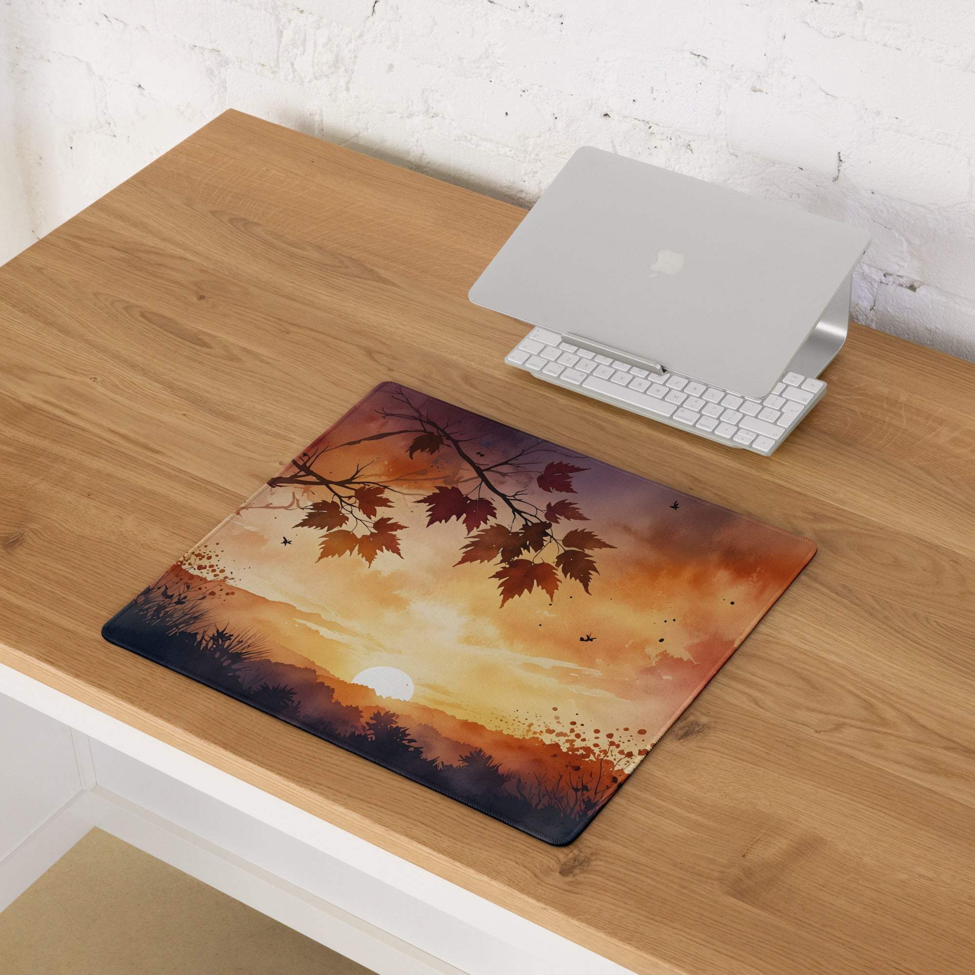 Large Autumn Sunset watercolor gaming mouse pad with non-slip base