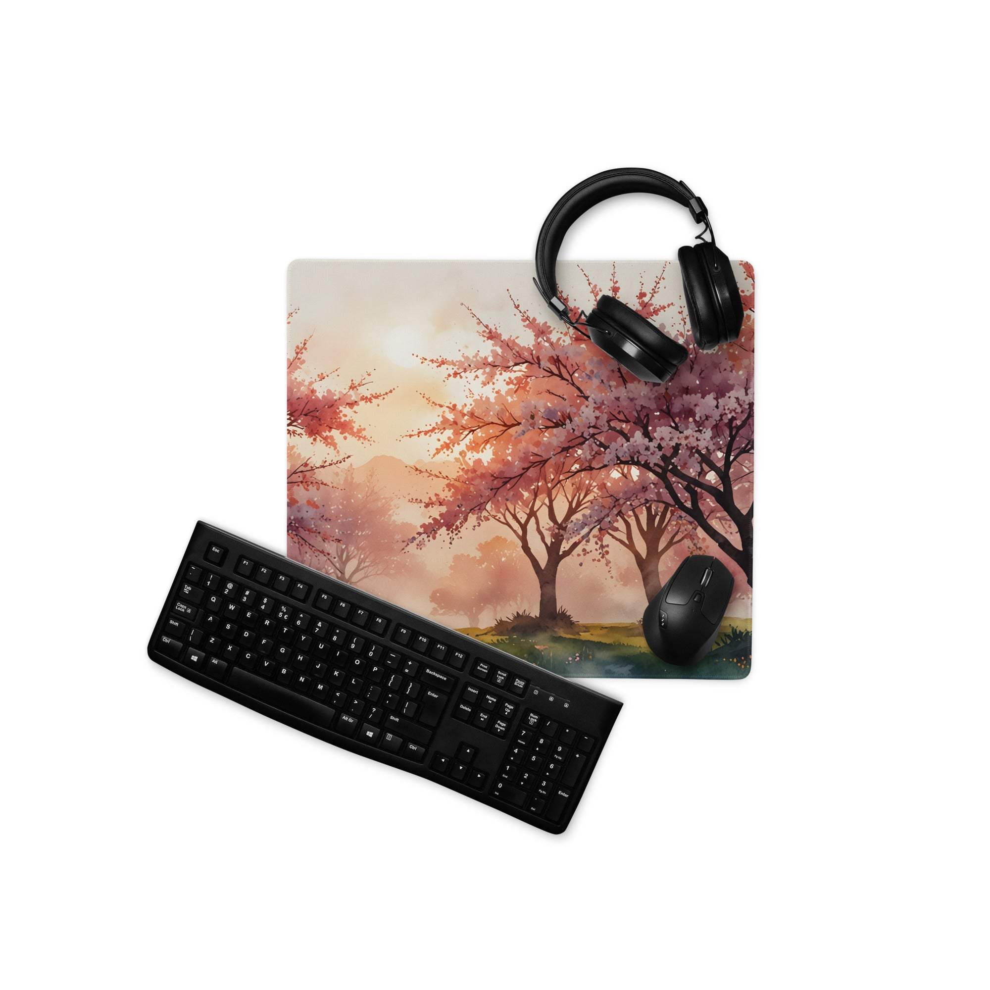 Watercolor sakura forest dream pastel sunset gaming mouse pad