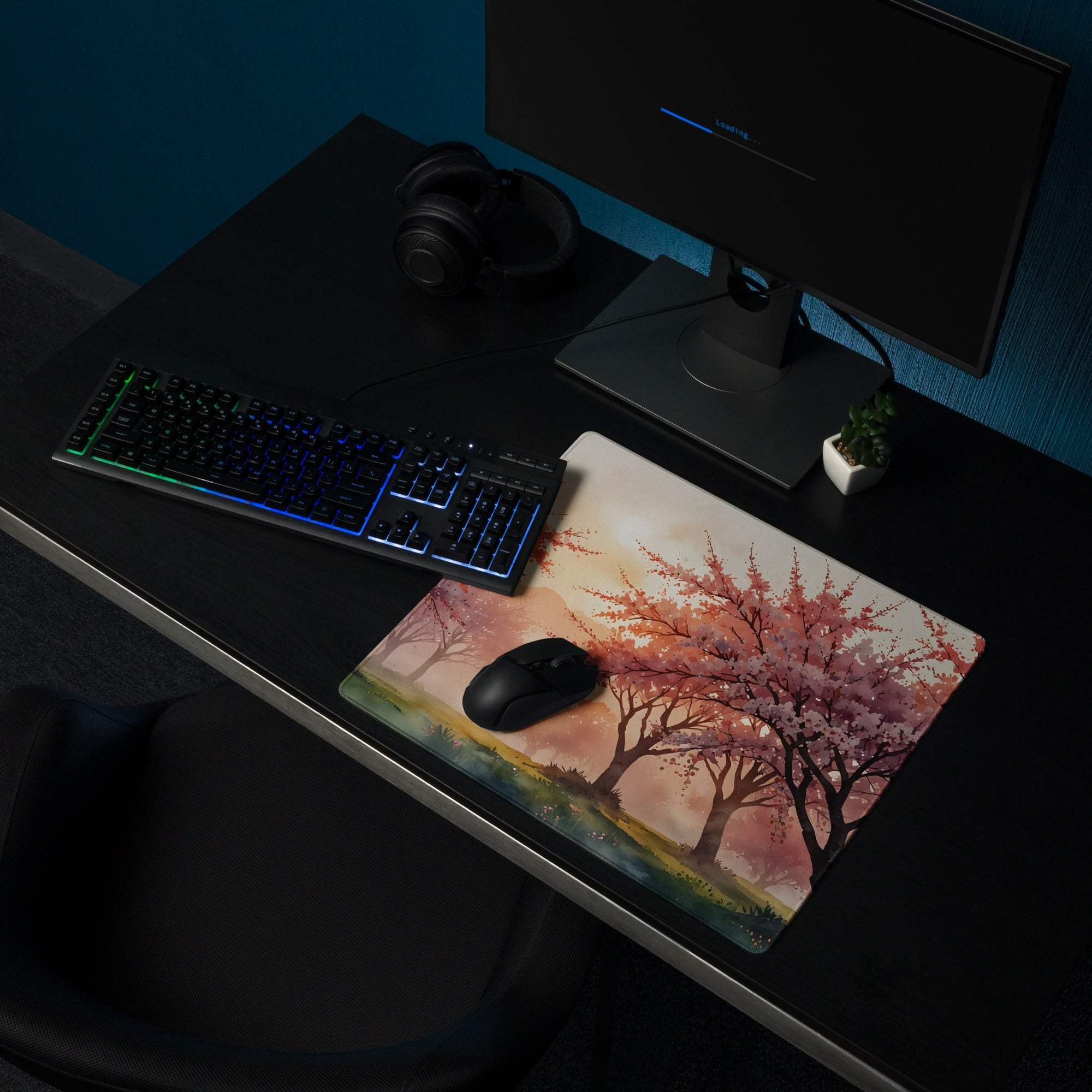 Watercolor sakura forest dream pastel sunset gaming mouse pad