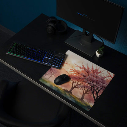 Watercolor sakura forest dream pastel sunset gaming mouse pad