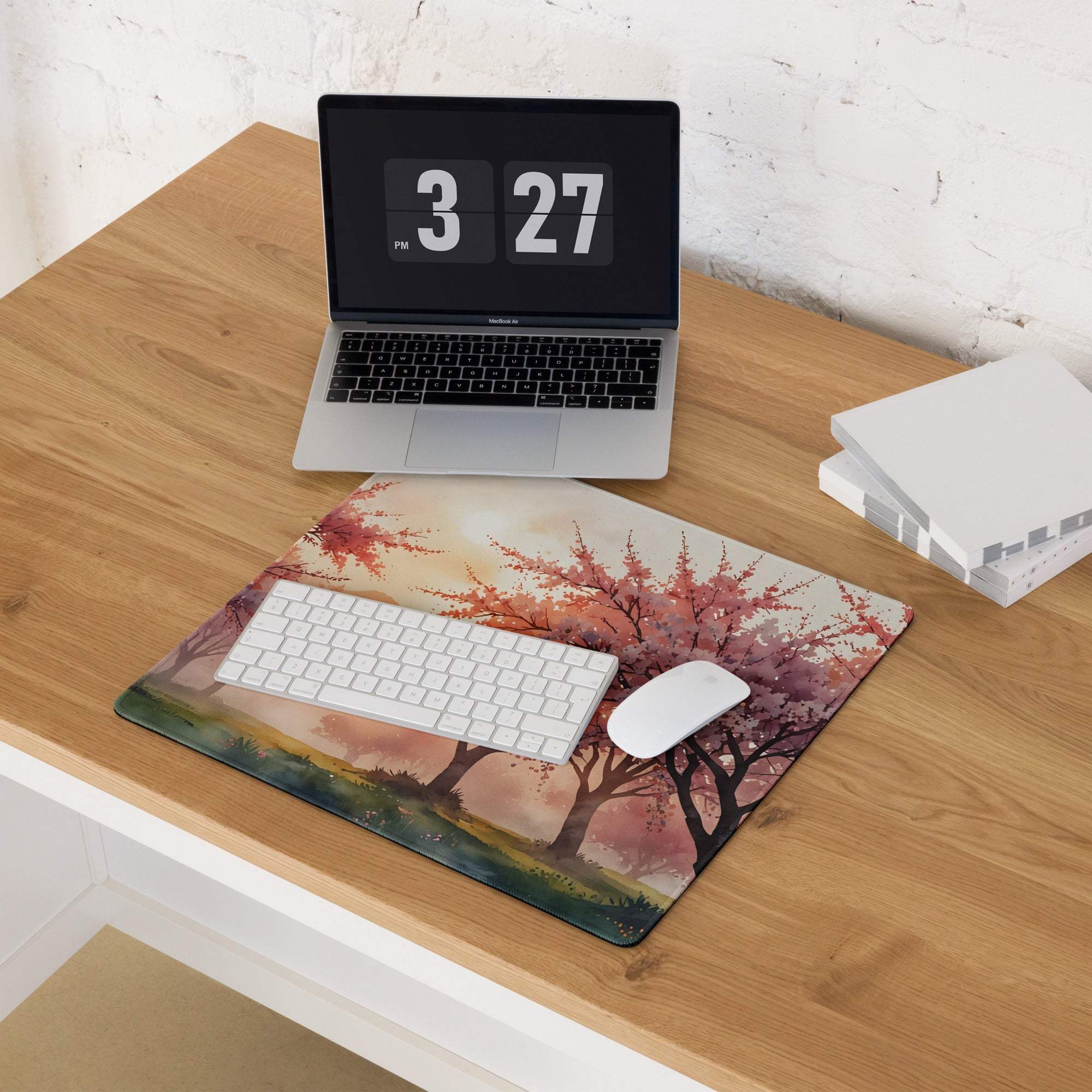 Watercolor sakura forest dream pastel sunset gaming mouse pad