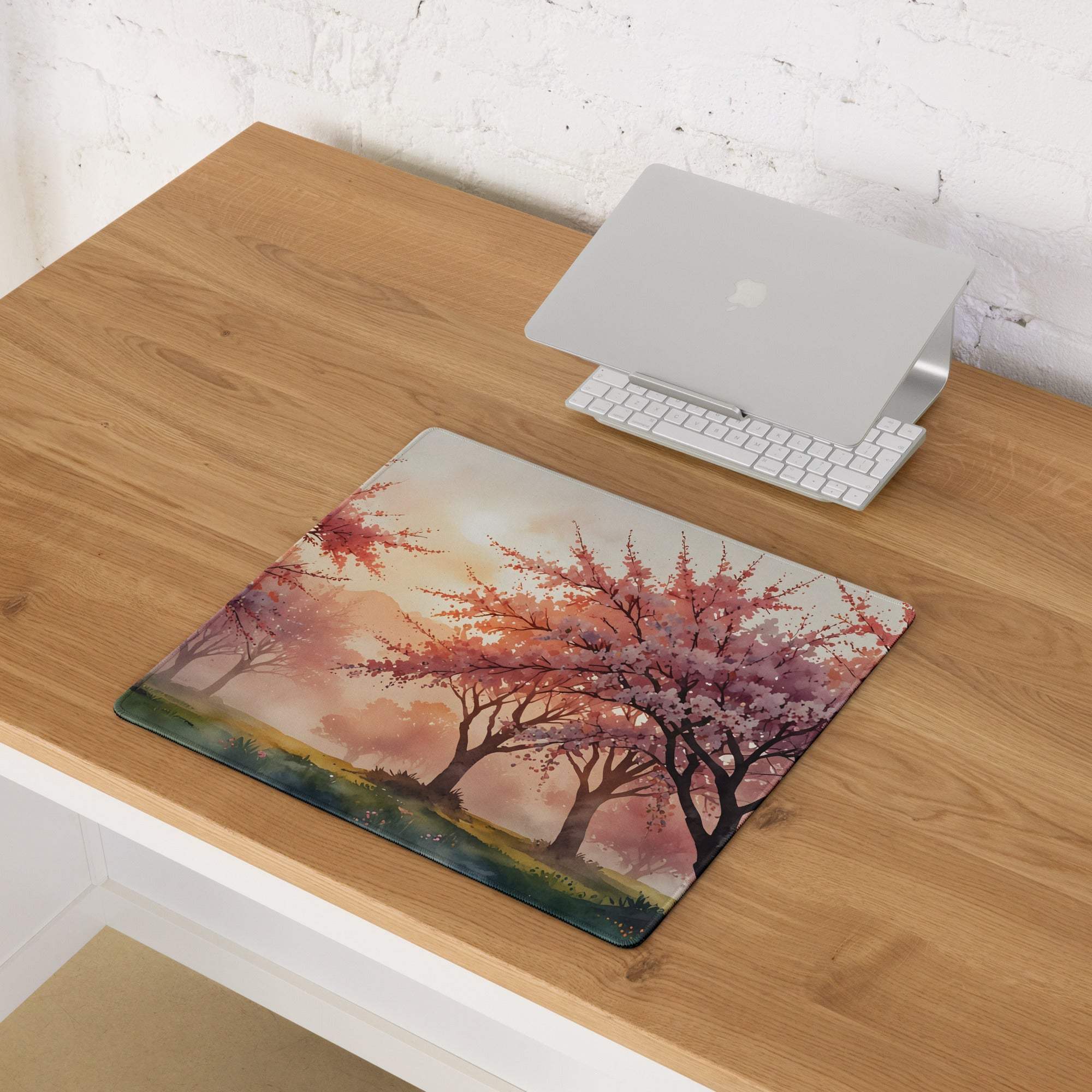 Watercolor sakura forest dream pastel sunset gaming mouse pad