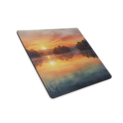 Large nature scene warm sunset lake gaming mouse pad with non-slip backing