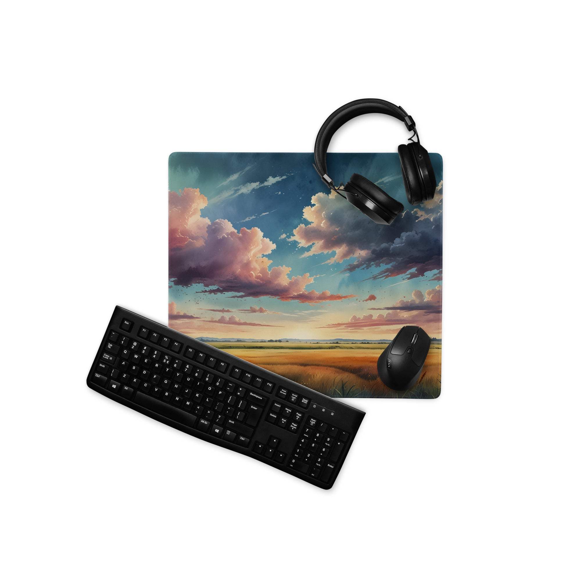 Epic sunset over golden field gaming mouse pad, large non-slip stitched base