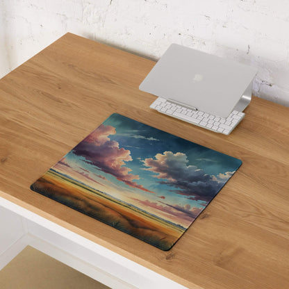 Epic scenic sunset sky landscape gaming mouse pad in pink purple blue gold tones