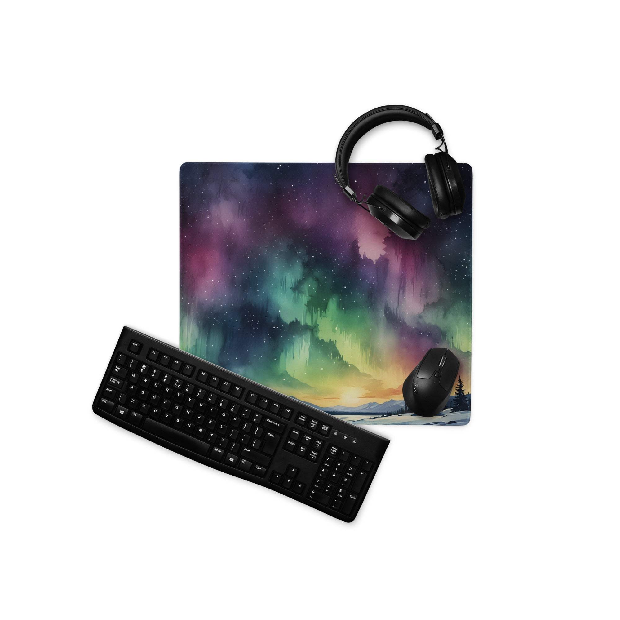 Epic Aurora Borealis gaming mouse pad with vibrant starry night sky colors