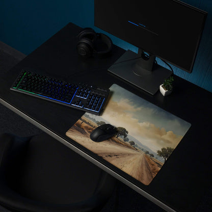 Classic landscape gaming mouse pad with scenic desert road at sunset