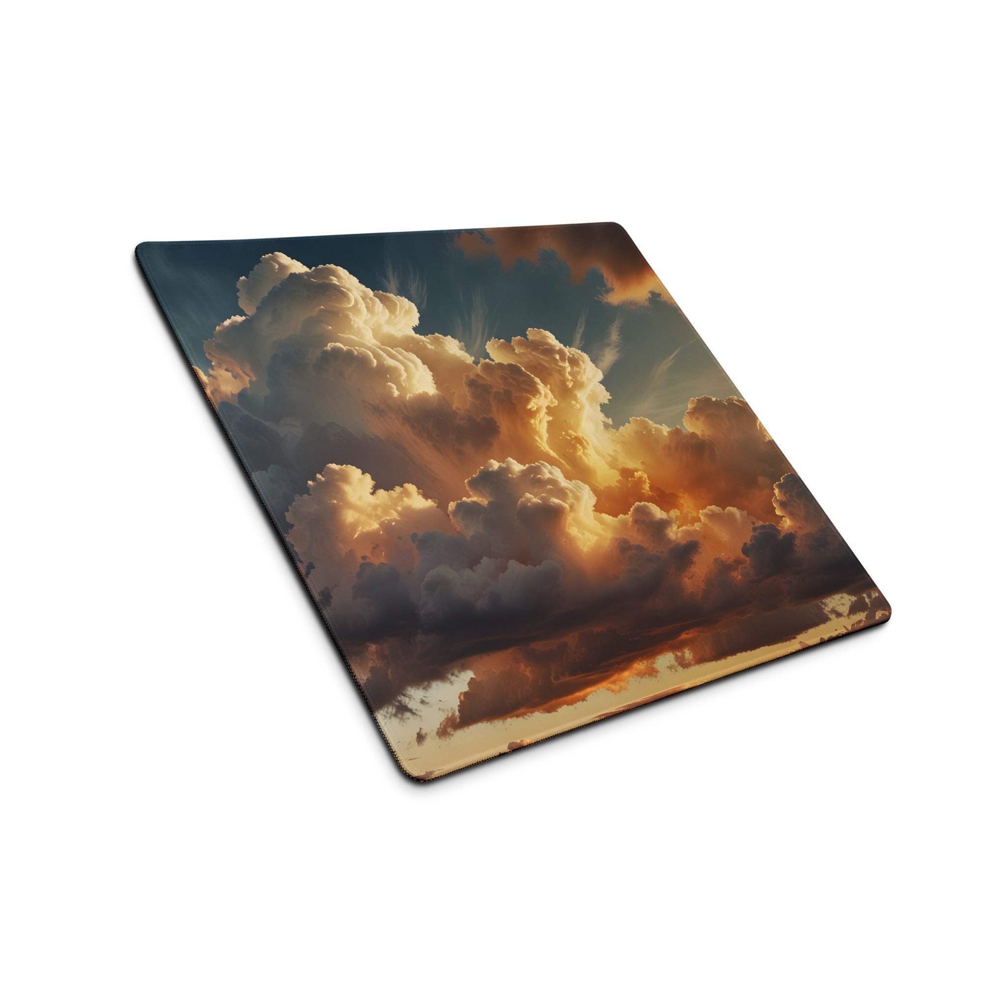 Premium square cloudscape sunset gaming mouse pad with vivid cumulus clouds