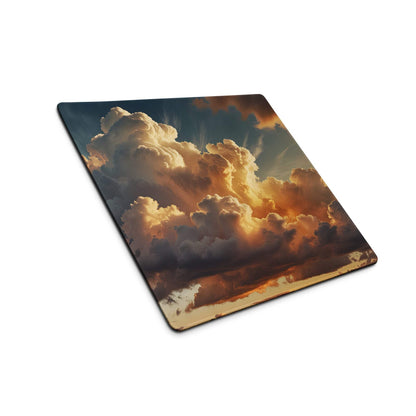 Premium square cloudscape sunset gaming mouse pad with vivid cumulus clouds