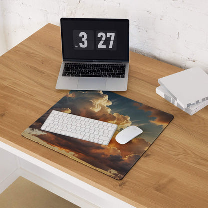Premium cloudscape sunset gaming mouse pad with orange gold clouds