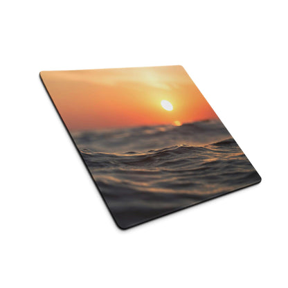 Square warm sunset ocean waves gaming mouse pad with stitching and non-slip base