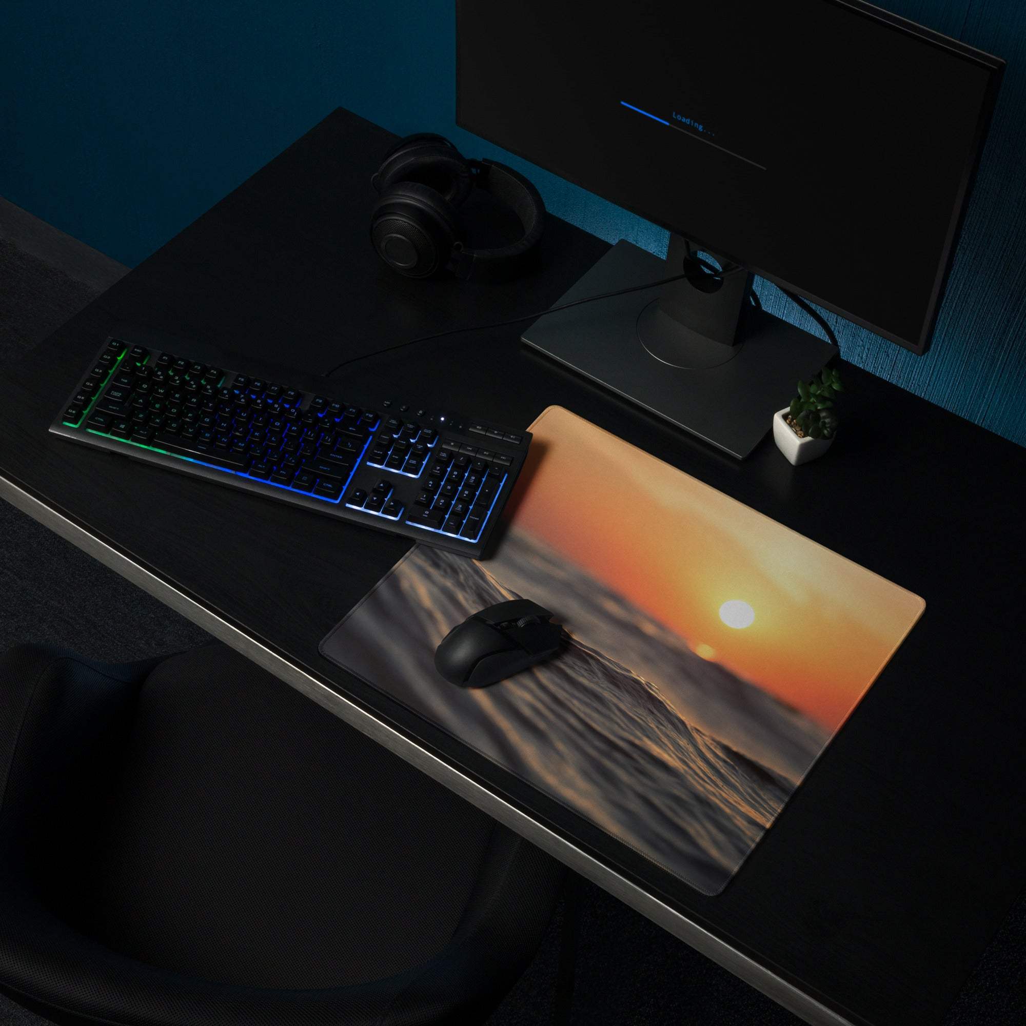 Warm sunset sand dunes gaming mouse pad with stitching and non-slip base