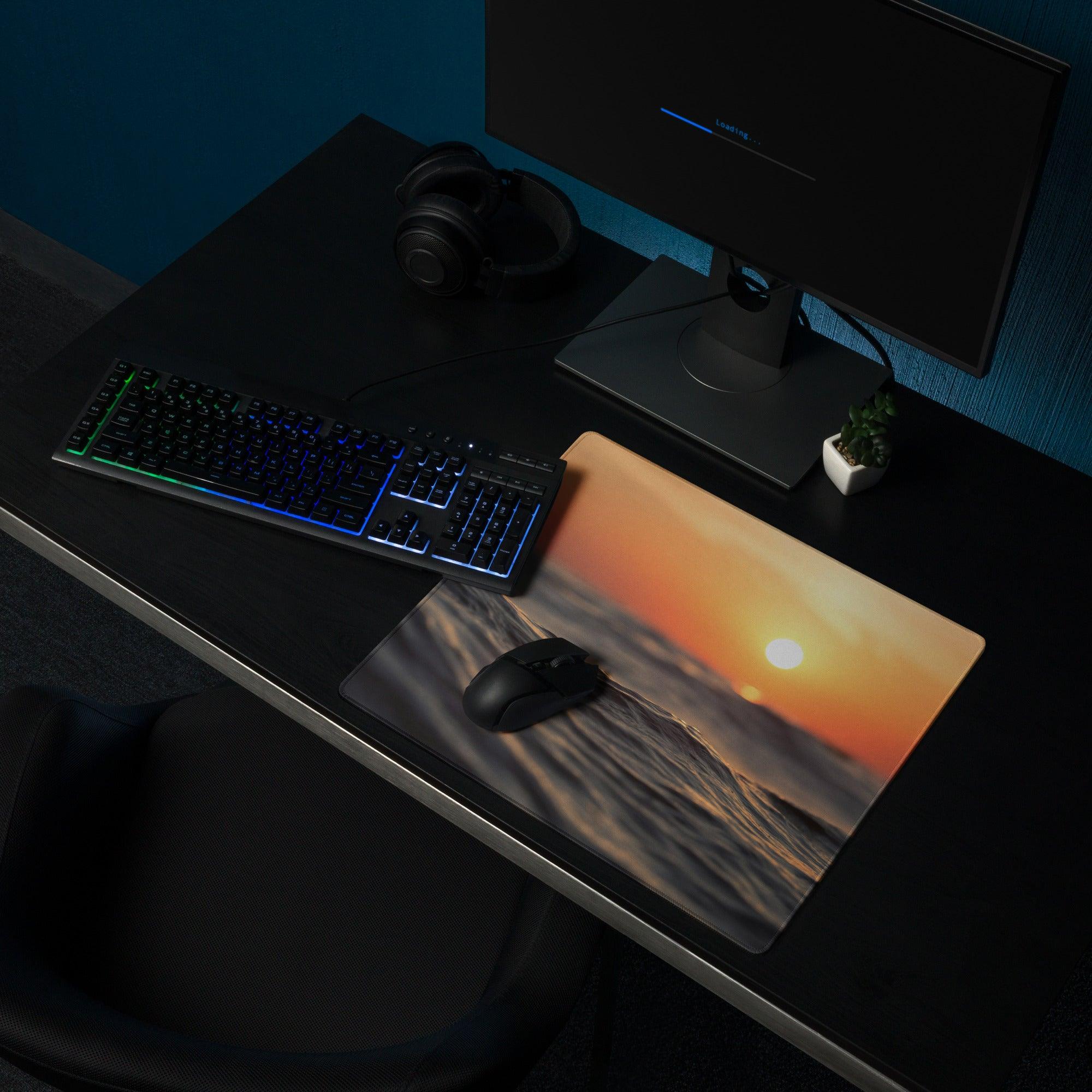 Warm sunset sand dunes gaming mouse pad with stitching and non-slip base
