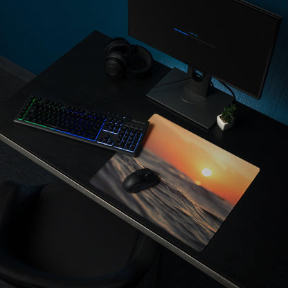 Warm sunset sand dunes gaming mouse pad with stitching and non-slip base
