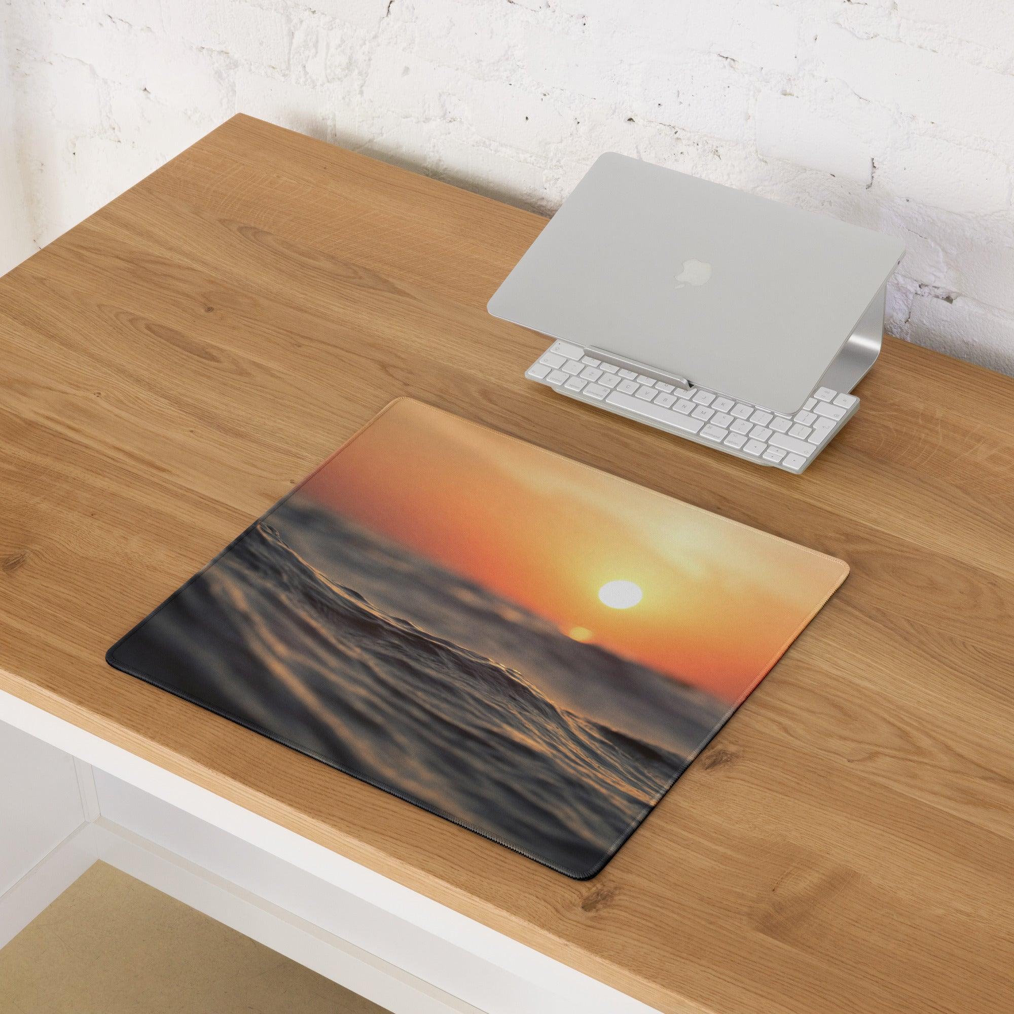 Warm sunset ocean waves gaming mouse pad with large stitched surface