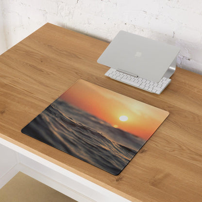 Warm sunset ocean waves gaming mouse pad with large stitched surface