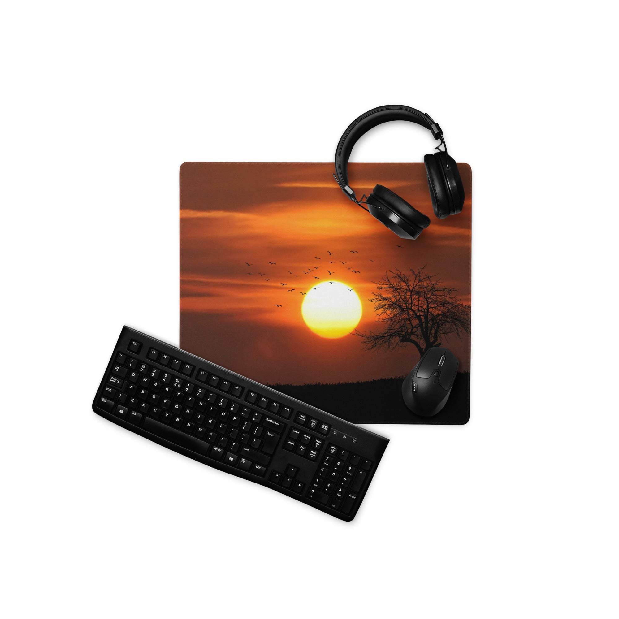 Warm sunset landscape gaming mouse pad with large non-slip base