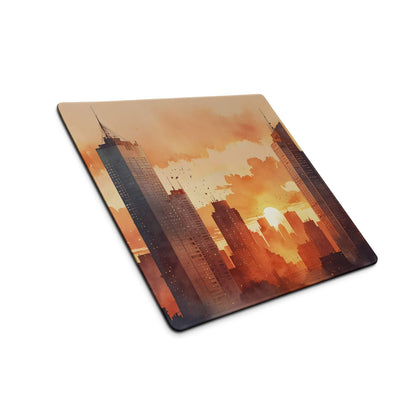 Large urban sunset cityscape gaming mouse pad warm orange non-slip stitched edges