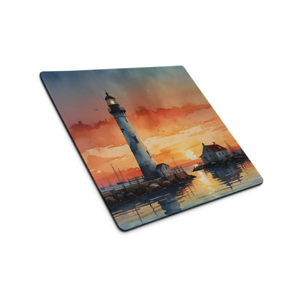 Large coastal sunset lighthouse gaming mouse pad with non-slip base