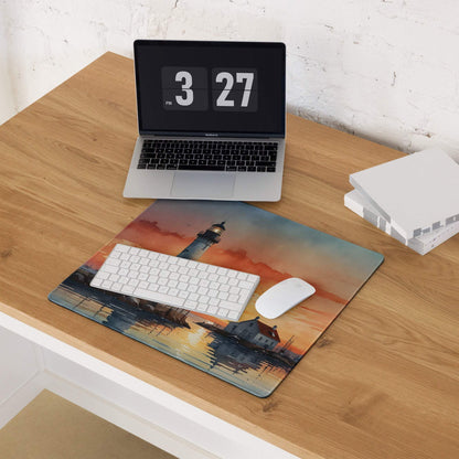 Coastal sunset lighthouse gaming mouse pad with non-slip base