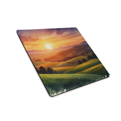 Impressionist sunset gaming mouse pad with golden hour hills