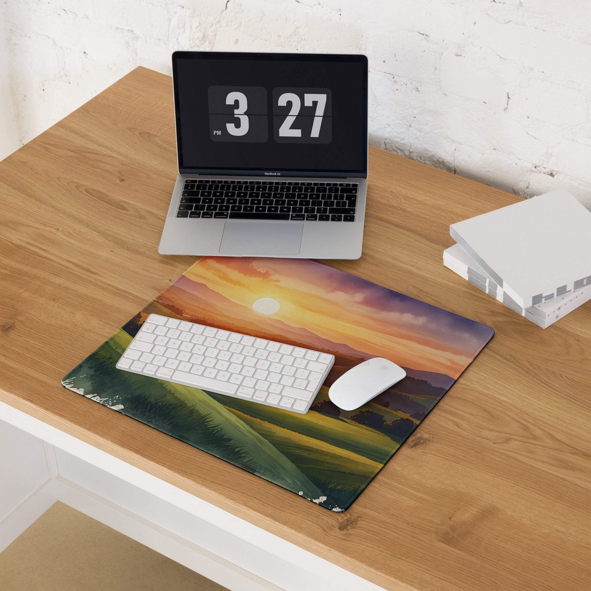 Impressionist sunset gaming mouse pad with warm golden hour tones