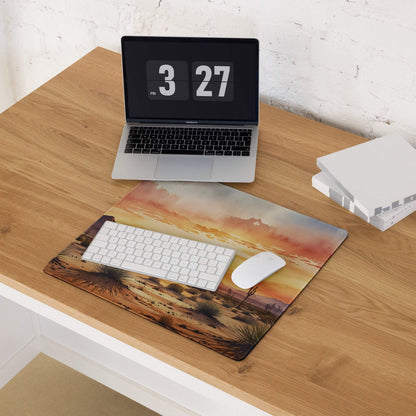 Desert Sunset Vibe large gaming mouse pad with cacti, orange hues, non-slip base