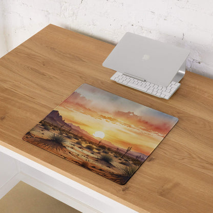 Desert Sunset Vibe large gaming mouse pad with cacti landscape and non-slip base