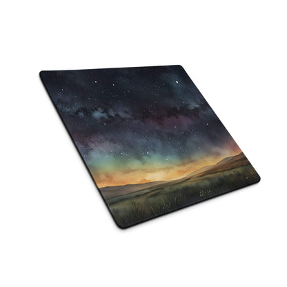 Vivid watercolor starry night sky aurora over hills gaming mouse pad