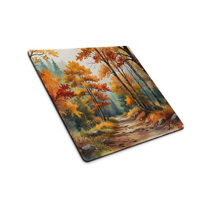 Autumn forest rectangular coaster on large gaming mouse pad with non-slip base