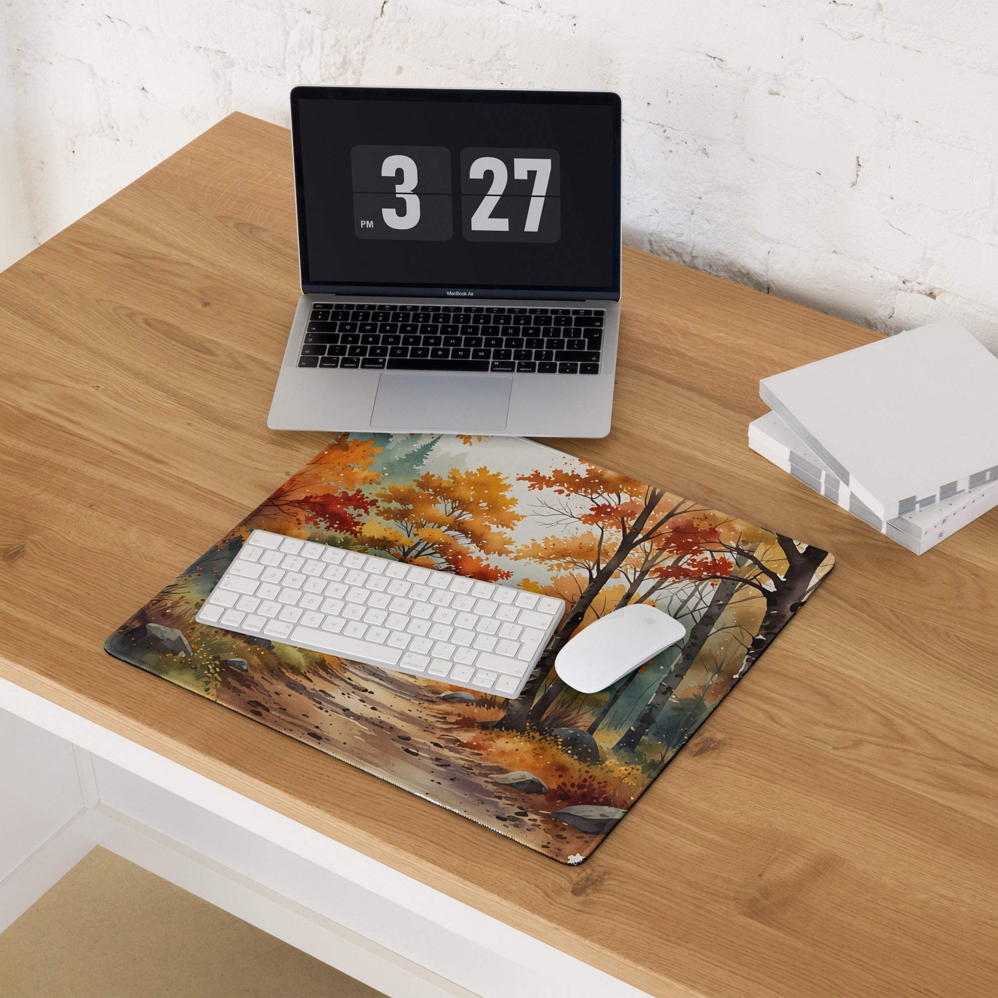 Autumn forest scene large gaming mouse pad with non-slip base