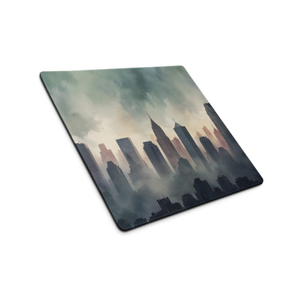 Epic moody urban skyline large gaming mousepad with watercolor cityscape