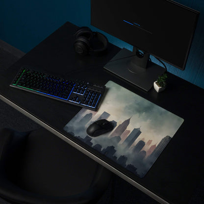 Epic moody urban skyline large gaming mouse pad with non-slip base