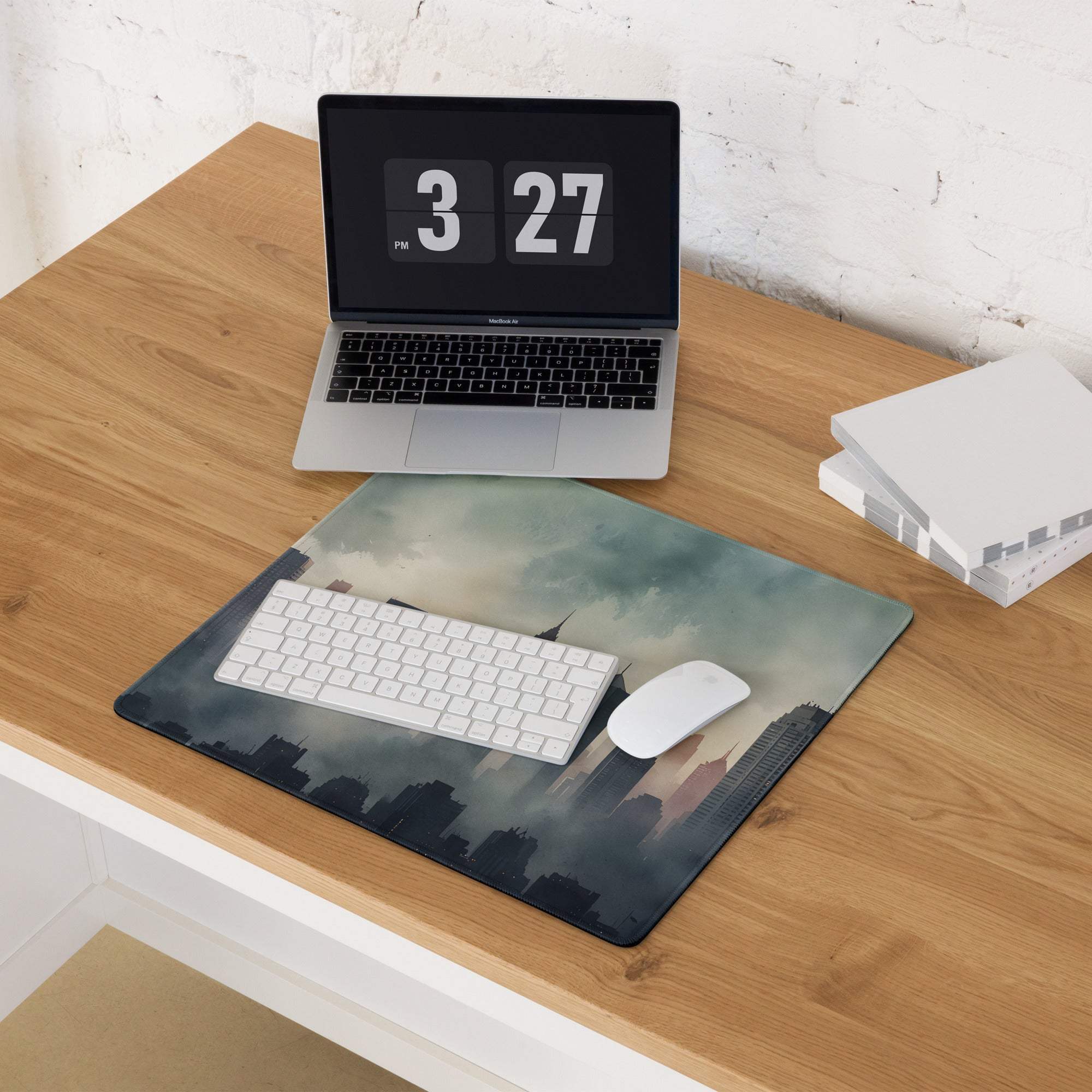 Epic moody urban skyline large gaming mouse pad with cityscape design