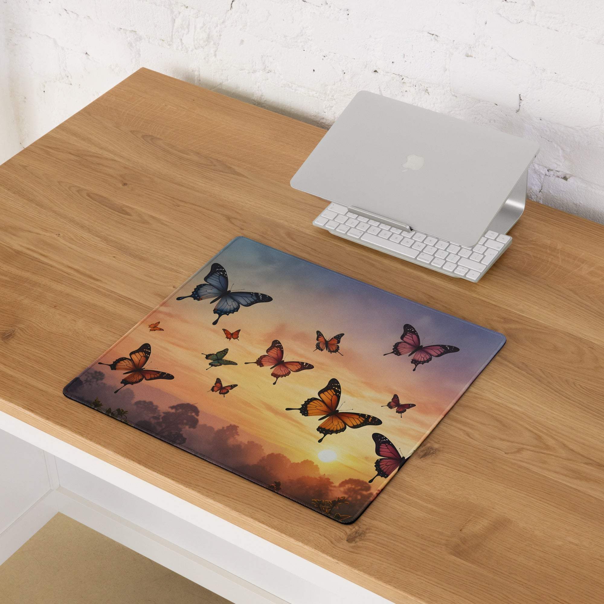 Sunset Butterflies gaming mouse pad with vibrant butterfly design