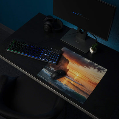 Scenic warm sunset ocean cliff gaming mouse pad with non-slip base