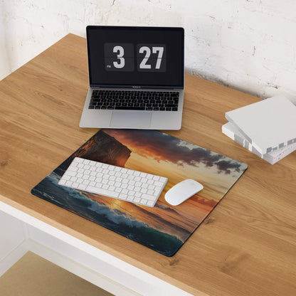 Scenic warm sunset ocean cliff gaming mouse pad with non-slip base