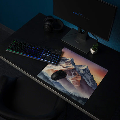 Epic Mountain Sunrise gaming mouse pad with sunset mountains