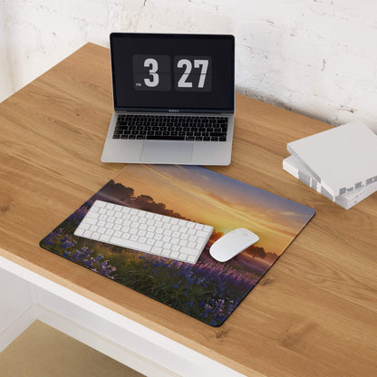 Tranquil sunrise lavender field gaming mouse pad with sunset view