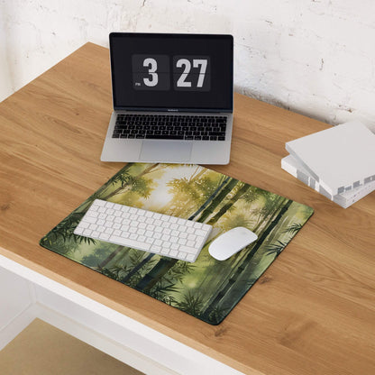 Nature inspired ornate bamboo landscape gaming mouse pad with lush green hues