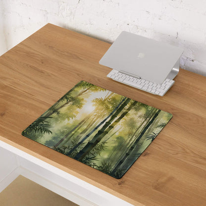 Nature inspired ornate bamboo landscape gaming mouse pad with glossy green hues