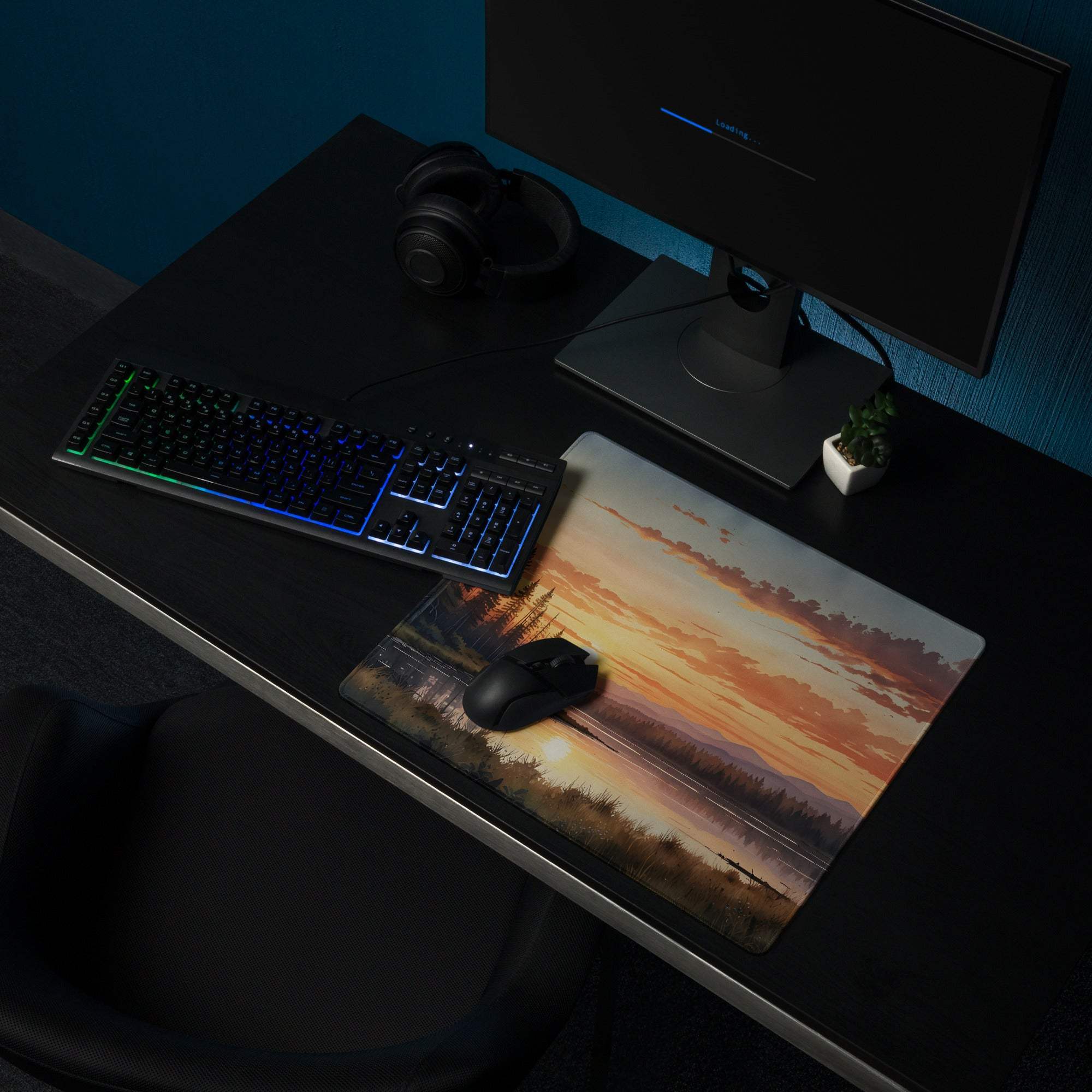 Large Serene Sunset Forest Landscape Gaming Mouse Pad with non-slip base
