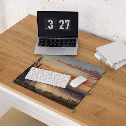 Serene Sunset Forest large gaming mouse pad with non-slip base
