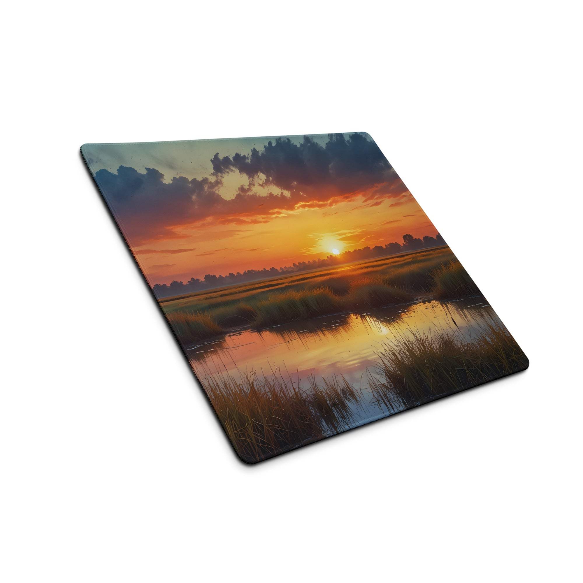 Square sunset marshland coaster on large non-slip gaming mouse pad