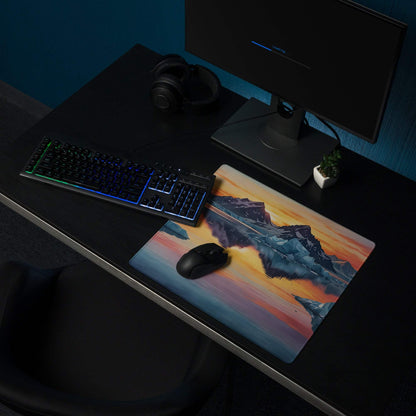 Premium vibrant ice mountain sunset gaming mousepad with non-slip base