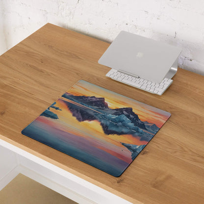 Premium vibrant ice mountain sunset gaming mouse pad with non-slip base