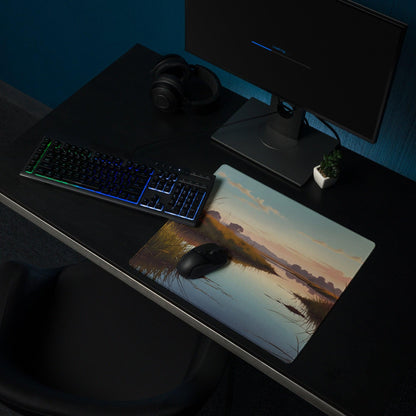 Serene sunset river landscape gaming mouse pad with non-slip base