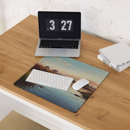 Serene sunset river landscape gaming mouse pad with non-slip base